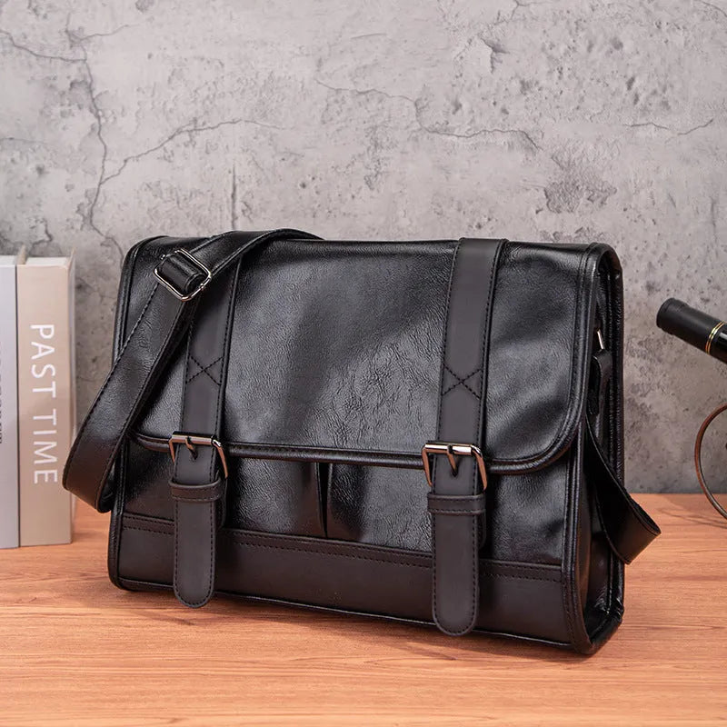 Black Korean style men's anti-theft commuter backpack with sewing thread detailing