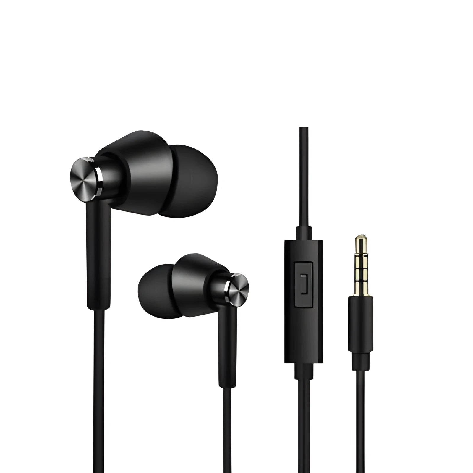 Black and white in-ear earphones with subwoofer for computer and mobile phone use
