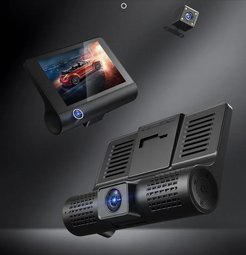 1080P three-record driving recorder with 4-inch screen and 170-degree wide-angle front camera