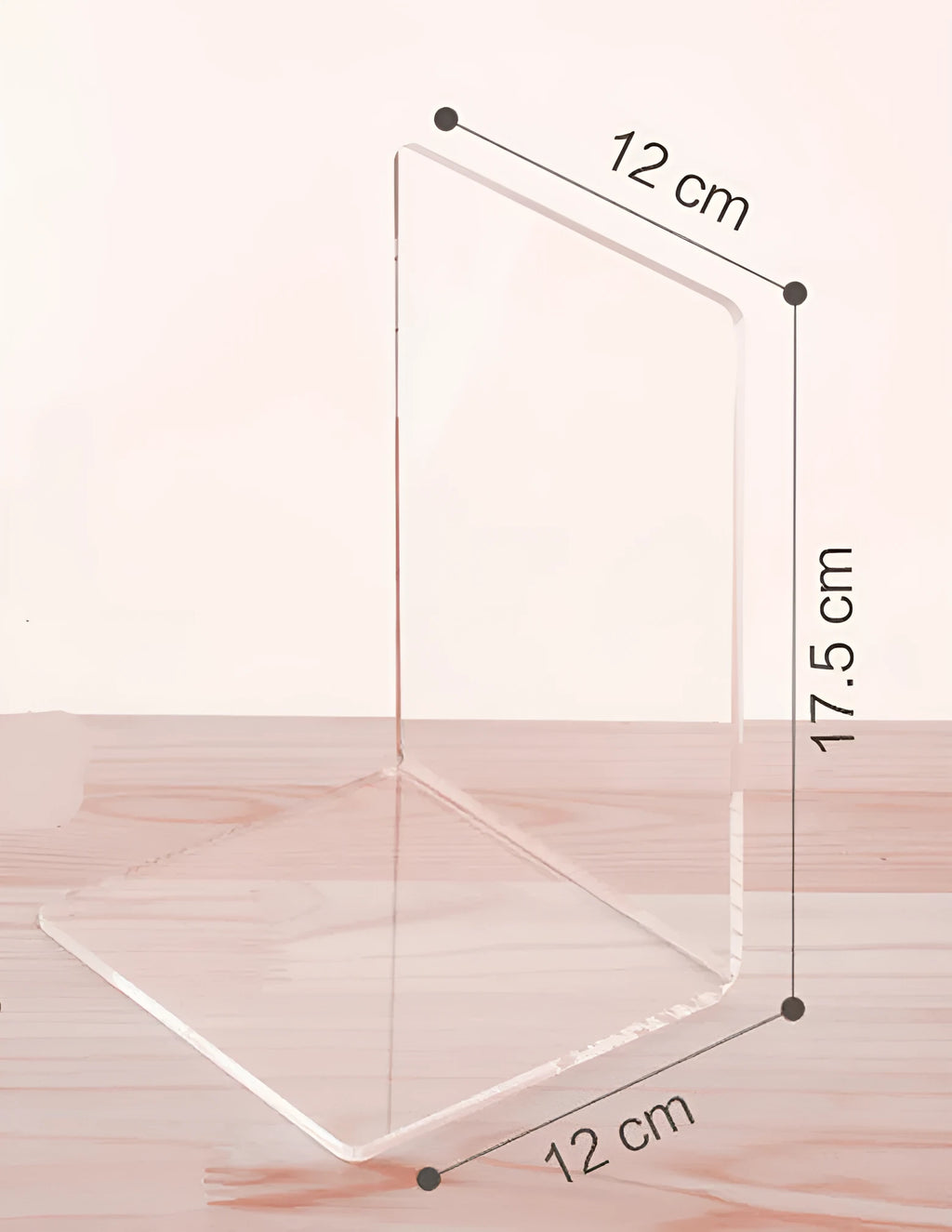 Clear transparent acrylic bookshelf displaying books on desk with smooth edges and minimalist design