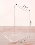 Clear transparent acrylic bookshelf displaying books on desk with smooth edges and minimalist design