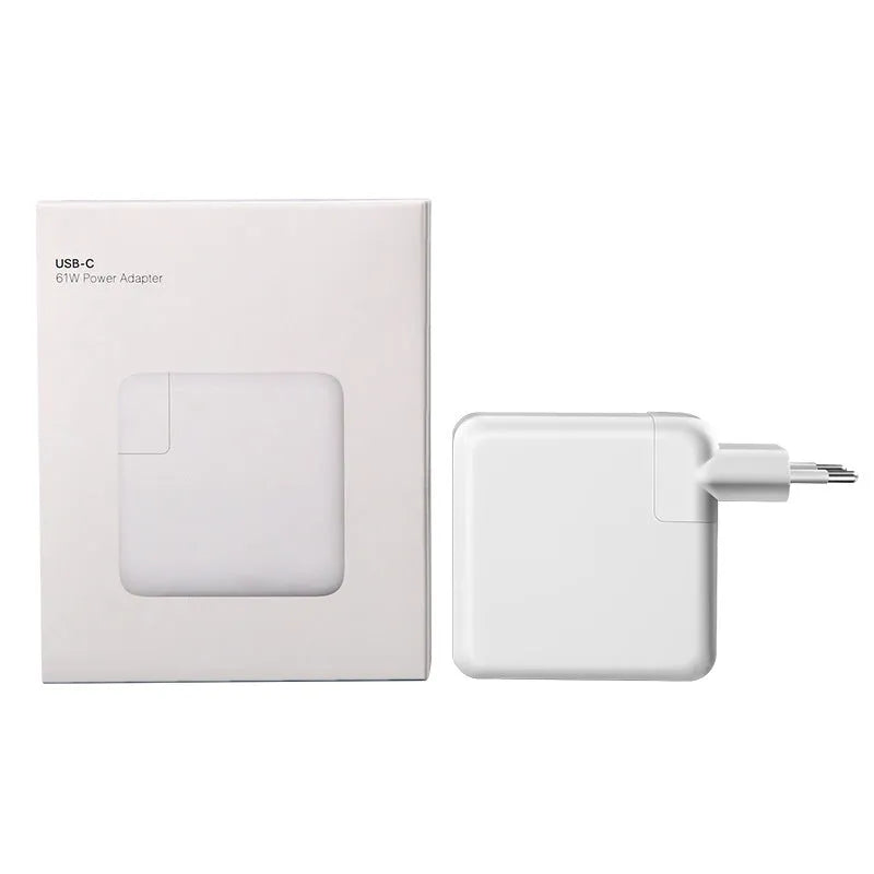 Laptop power adapter charger with USB C-to-C cable showing compact size