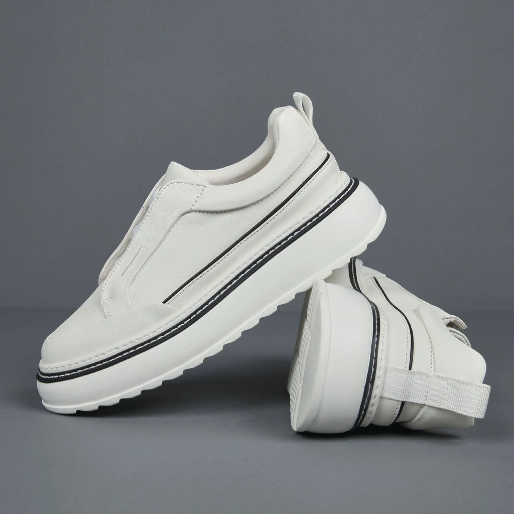 Women's black casual slip-on sneaker with cowhide upper, foam platform sole, round toe, and elastic band