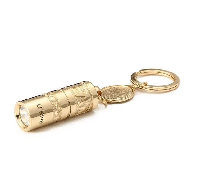 Gold zinc alloy waterproof LED flashlight keychain with keyring attachment