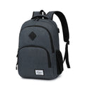 Lightweight grey and black USB charging backpack with external port and thickened nylon fabric.