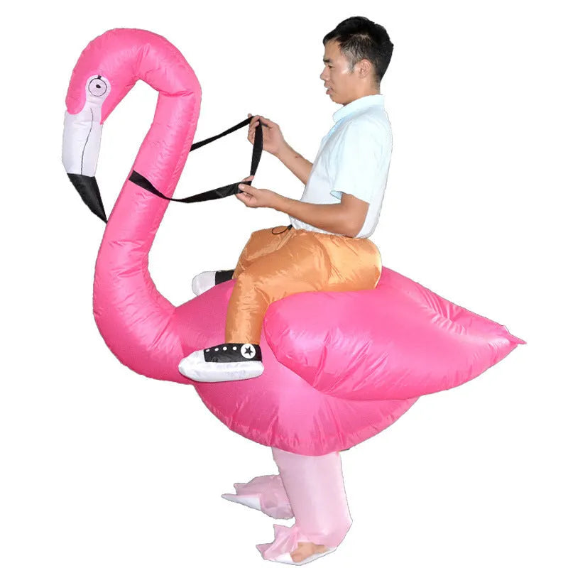 Inflatable flamingo costume suit for adults and children, waterproof polyester, sizes S and L