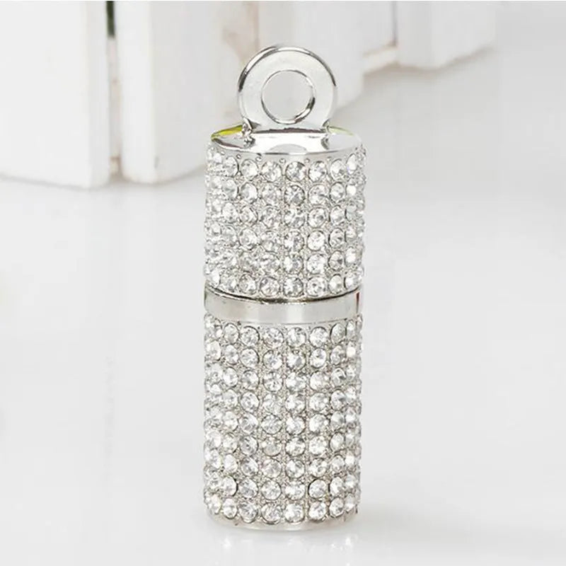 Crystal cylinder lipstick shaped USB flash drive in red with metal shell