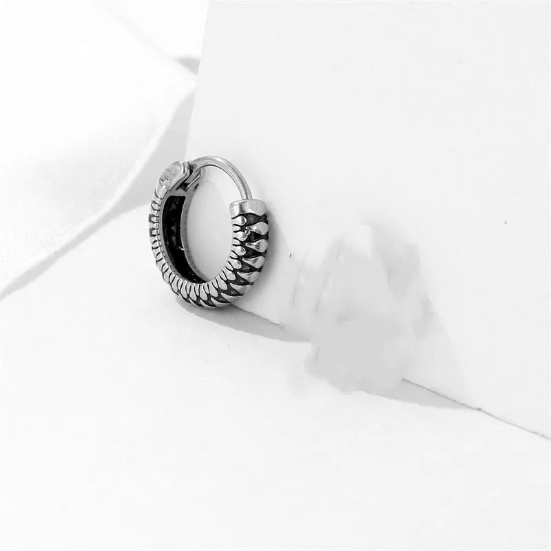 Silver retro twist geometric stripe earrings made from stainless steel with a sporty style.