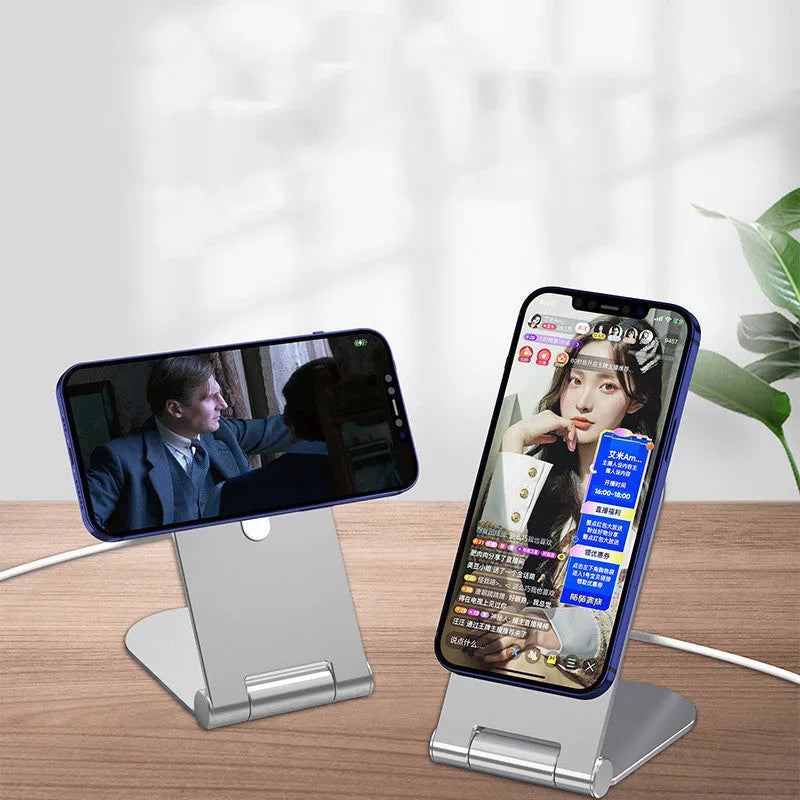 Silver vertical adjustable magnetic phone bracket for iPhone 12 with aluminium alloy construction