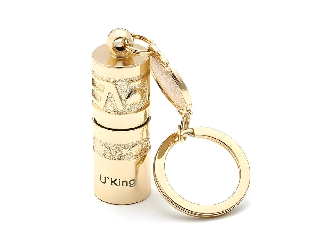 Gold zinc alloy waterproof LED flashlight keychain with keyring attachment