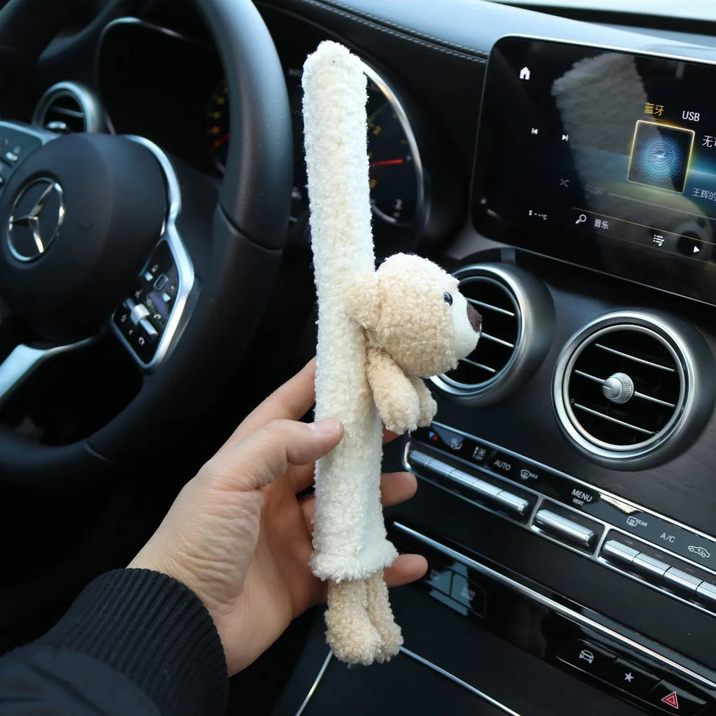 Cartoon plush lamb wool car seat belt shoulder protector in bear and rabbit designs.