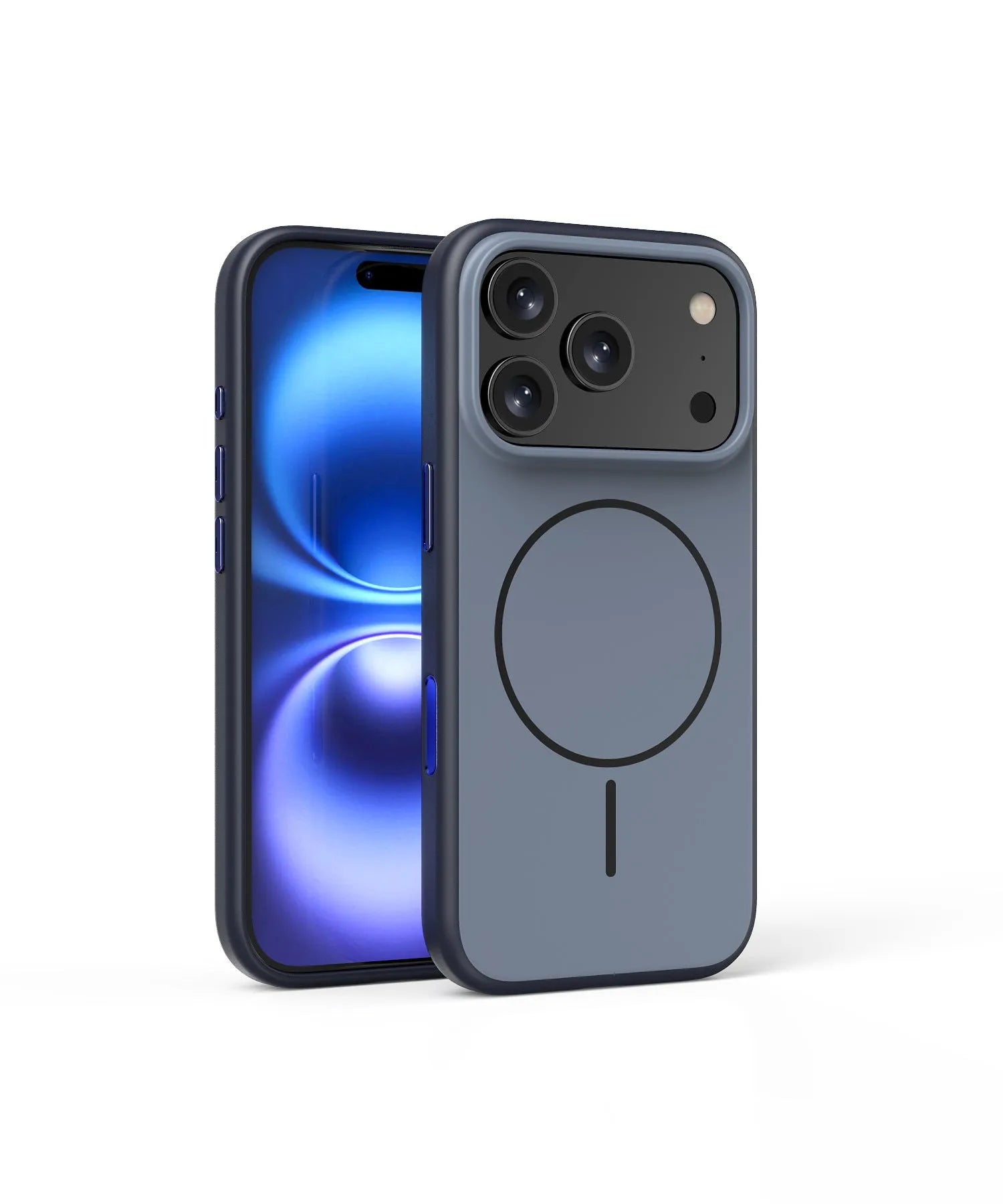 Blue magnetic iPhone case with frost texture for iPhone 16 Pro Max with AI photography button compatibility