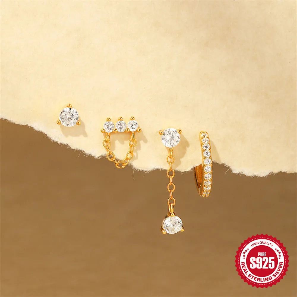 S925 sterling silver geometric clover petal earrings with a cold-style electroplated gold finish.