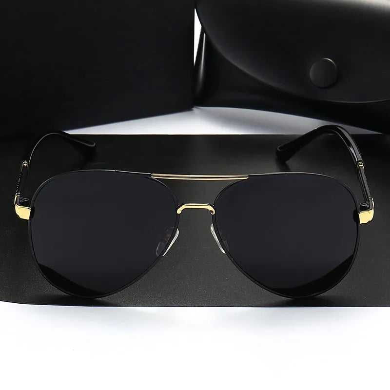 Men's polarized UV400 sunglasses with metal full frame and TAC lenses in black, gold, or silver options