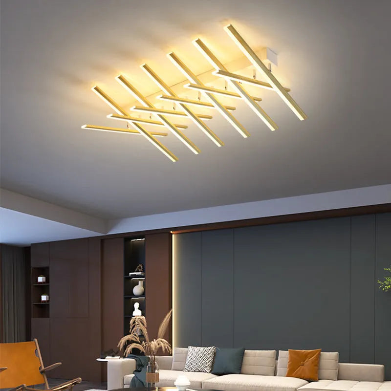 Modern six-head wave-style LED ceiling light in black or gold finish with white or warm light options.
