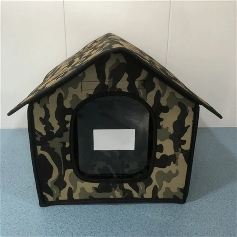 Waterproof outdoor pet kennel in chemical fibre, grey, army green or camouflage, medium or large, optional door curtain