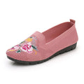 Women embroidered flying woven mesh cloth flat shoes round toe slip-on flat heel black colour