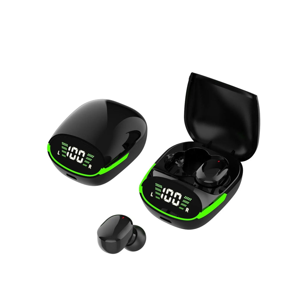 TG06 wireless Bluetooth headset in black with in-ear design and power display