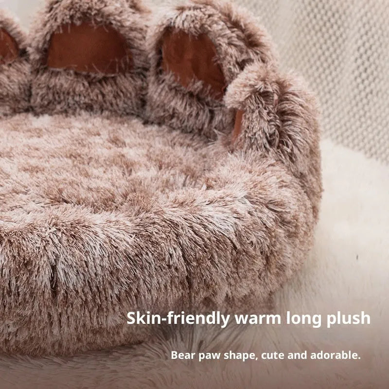 Plush two-colour thickened pet bed for dogs with hand-shaped brush nest finish in double silk gray