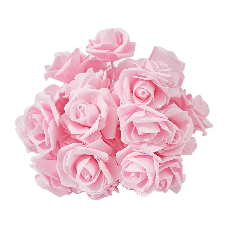 Battery-powered LED rose light string with ten artificial foam roses for indoor holiday decoration