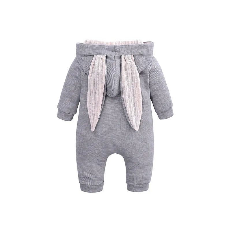Babies' cotton rabbit ear one-piece romper in blue