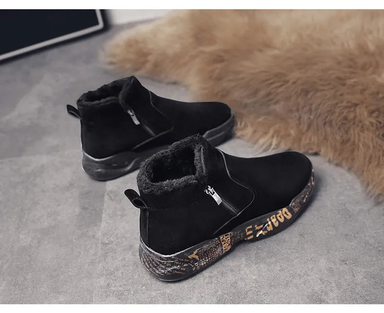 High-top men's snow boots in 2280 black and white with suede upper and rubber sole
