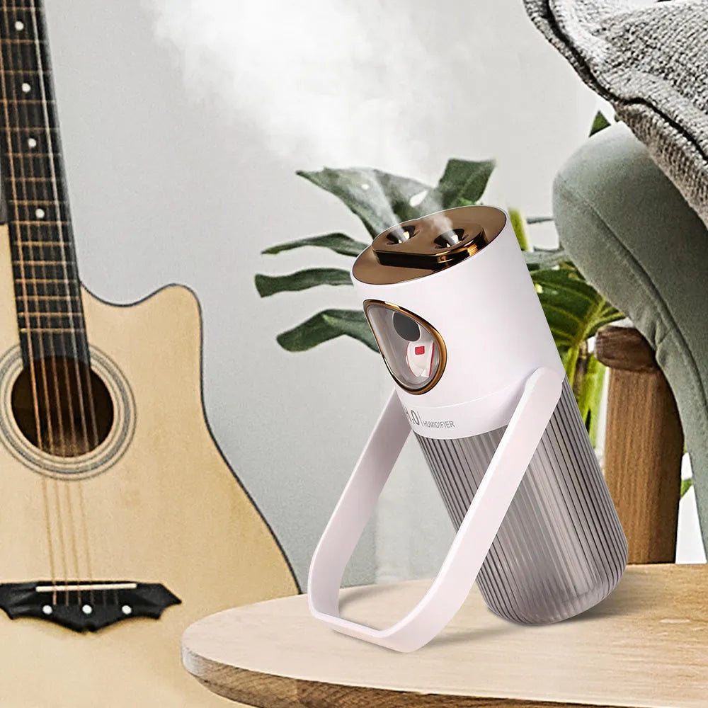 HOMEFISH cordless 300ml humidifier with 2000mAh battery in dark gray on a bedside table