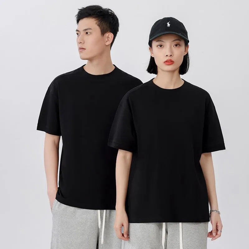 Breathable cotton pique short-sleeved T-shirt in loose fit showing solid colour option