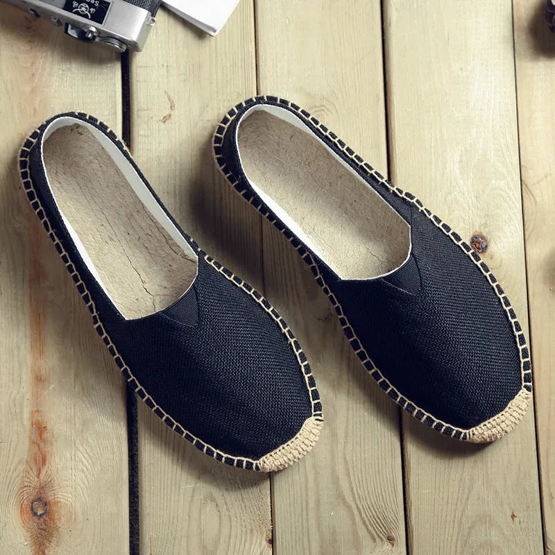 Men's round-toe canvas lace-up casual shoes in solid colours on a white background.