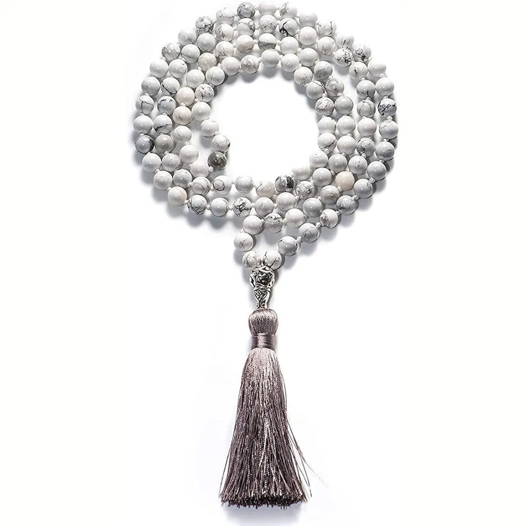 Agate geometric tassel necklace with gemstone accents showing 95-100cm length and unisex design