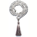 Agate geometric tassel necklace with gemstone accents showing 95-100cm length and unisex design
