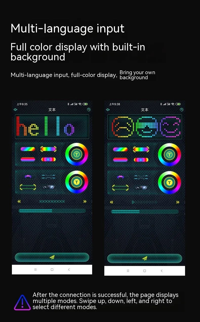 LED luminous face mask with full colour display showing character design, featuring gesture control sensor and comfortable silicone interior