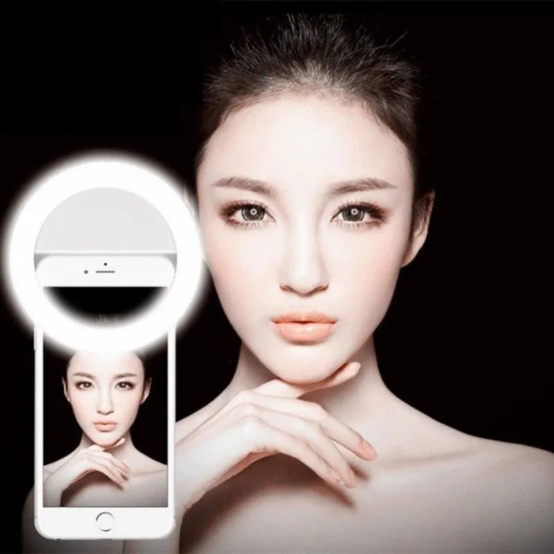 Selfie ring light LED clip-on lamp for mobile phones with anti-slip sponge in multiple colours