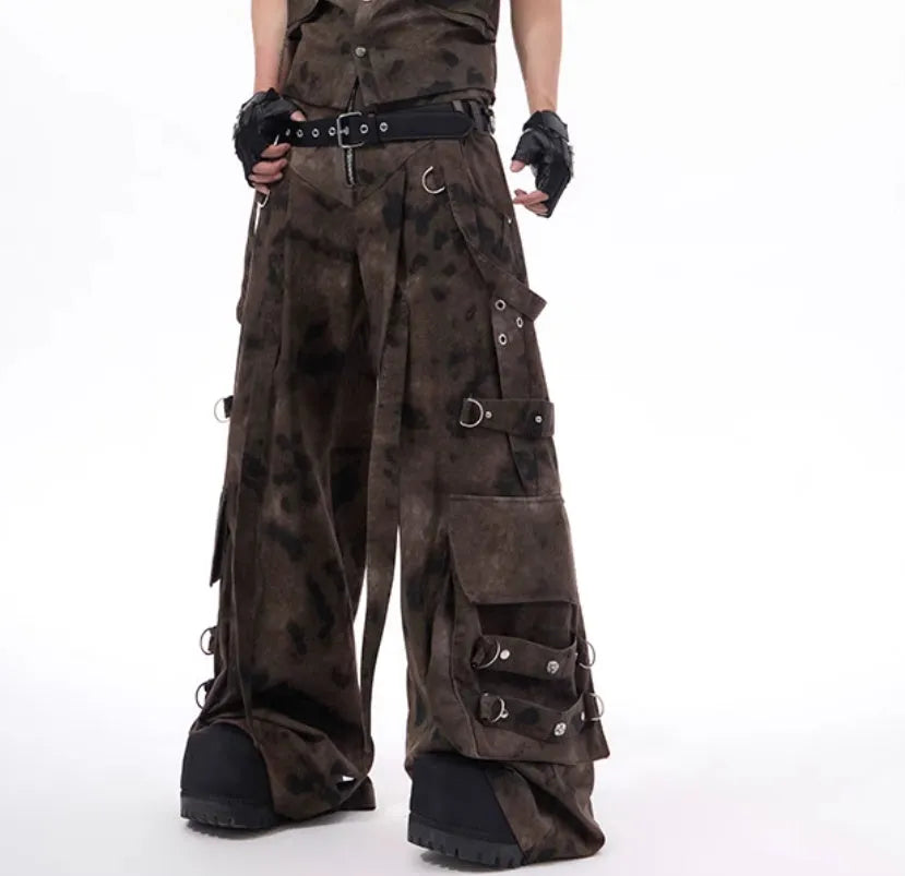 American retro camouflage denim vest coat with matching trousers in regular length