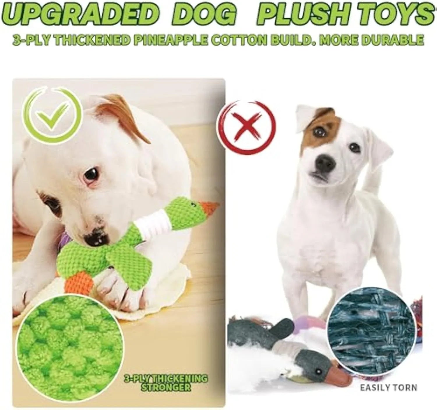 Blue duck-shaped dog plush toy with squeakers for chewing and play