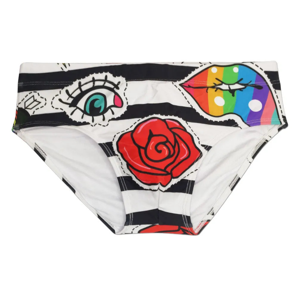 Men's striped tight briefs and boxers in rose colour, nylon fabric, sizes M to XXL