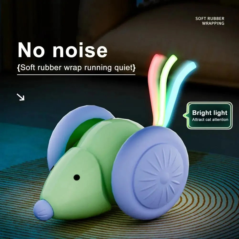 Green and white plastic automatic electric mouse cat teasing stick toy for indoor cats