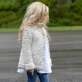 Beige girls cardigan sweater coat with single-breasted closure and long sleeves in knitted rabbit hair blend fabric