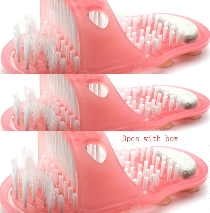 Plastic shower feet slipper with suction cup base and built-in pumice stone for cleaning feet without bending