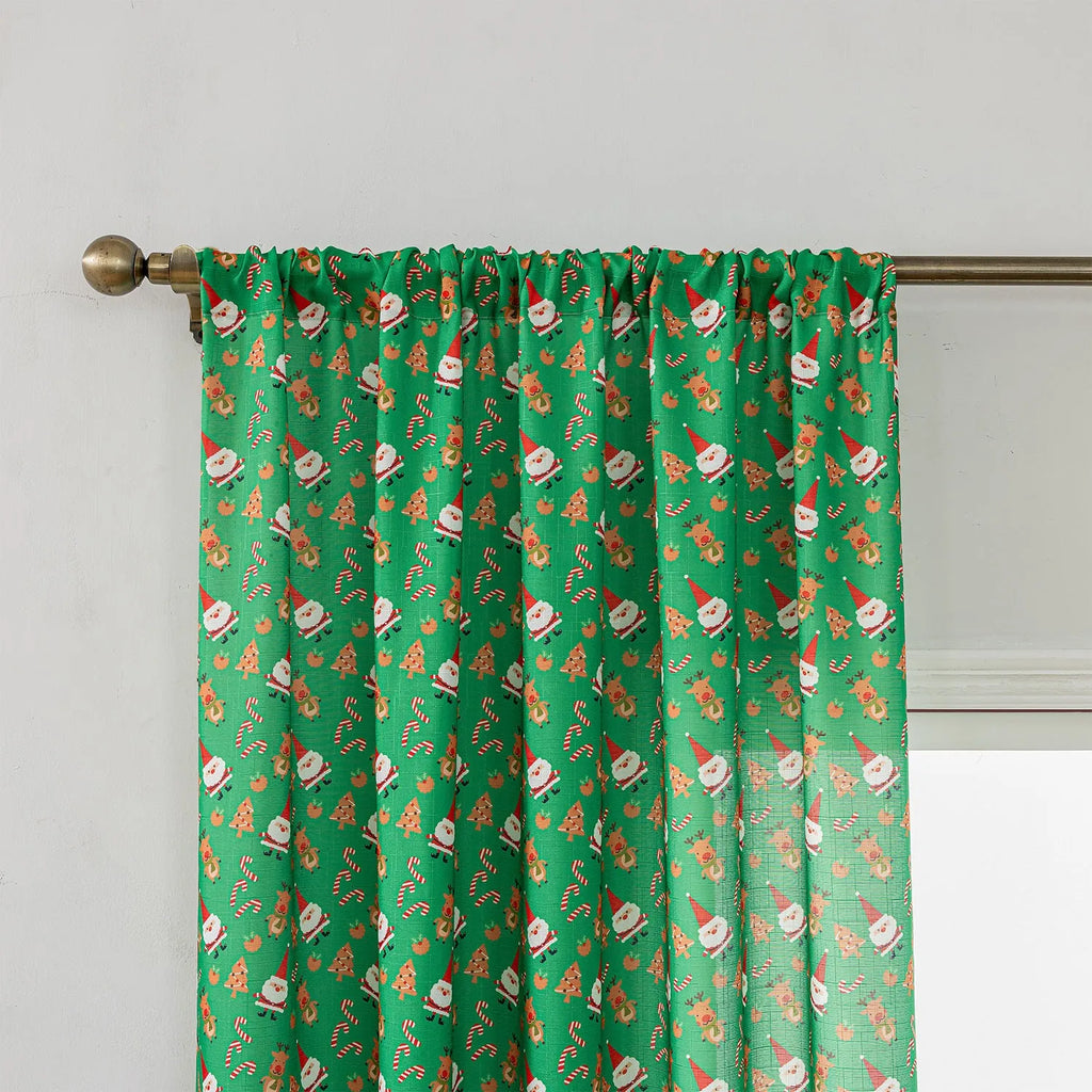 Christmas snowman angel print curtain in red or green colours with cartoon anime figures pattern