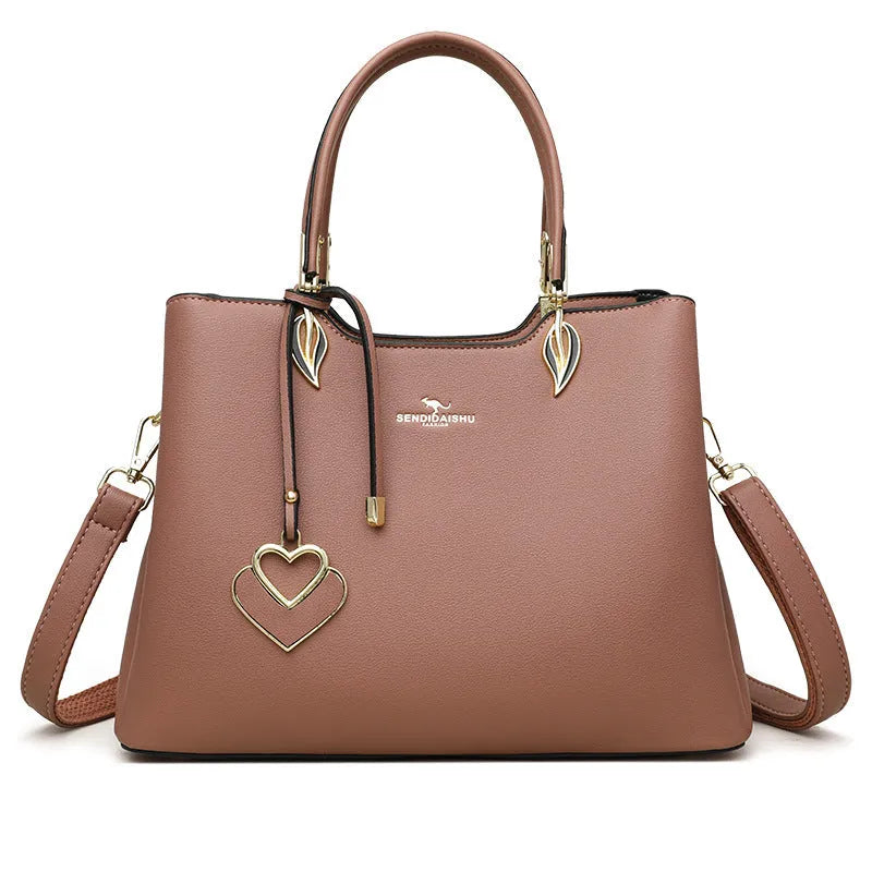 Women's PU leather messenger bag with multi-layer compartments in urban simplicity style