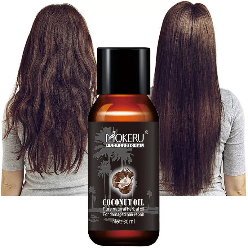 White 30ml bottle of Coconut Oil Repair hair treatment for frizz and damage
