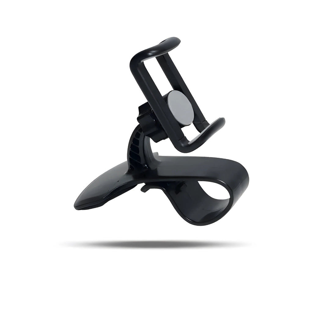 Black grey ABS plastic rotating phone holder for car air vent with direct view, 360-degree rotation, and adjustable width.