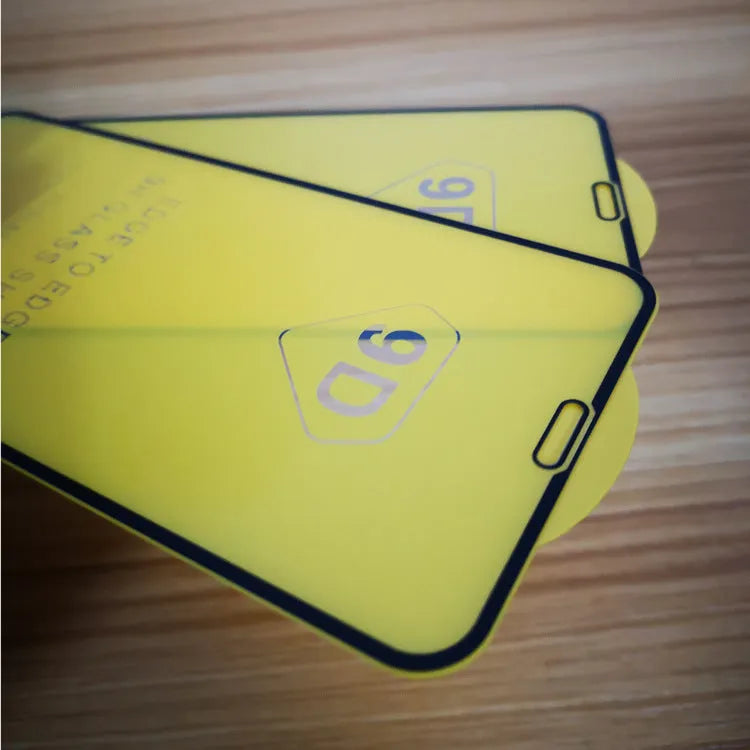 Black full screen glass tempered film for Xiaomi phones on a white background