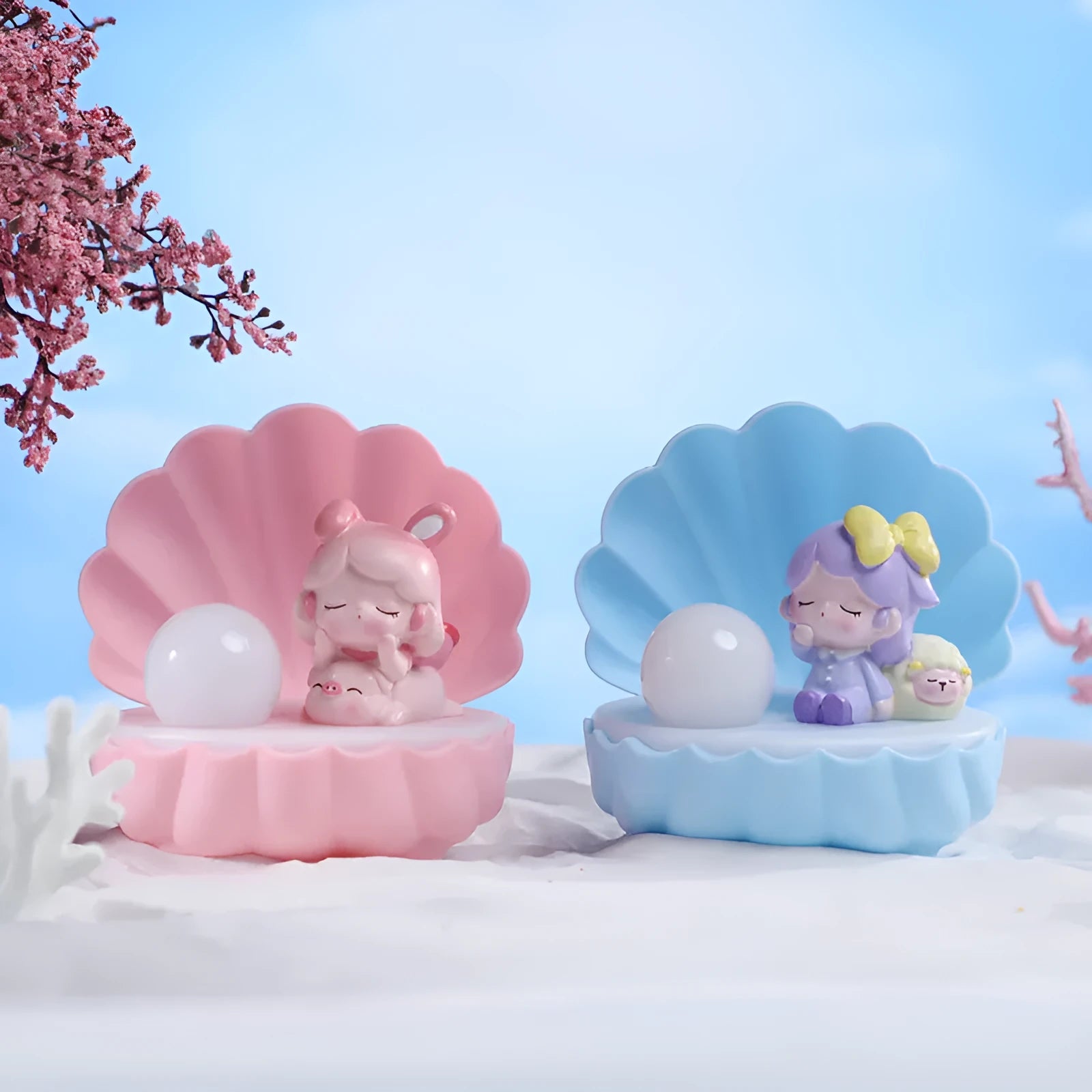 Shell Star cartoon character resin night light in pink pig, blue bear, purple sheep, or yellow Miki designs.