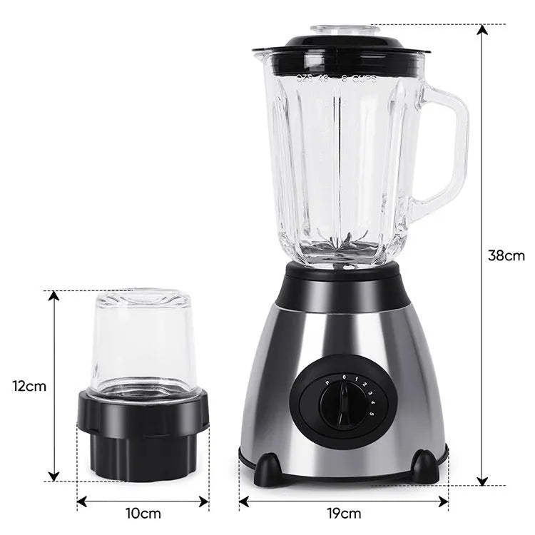 Multifunctional household grinder and juicer with stainless steel body, 20x40cm, available with glass or stainless steel cup