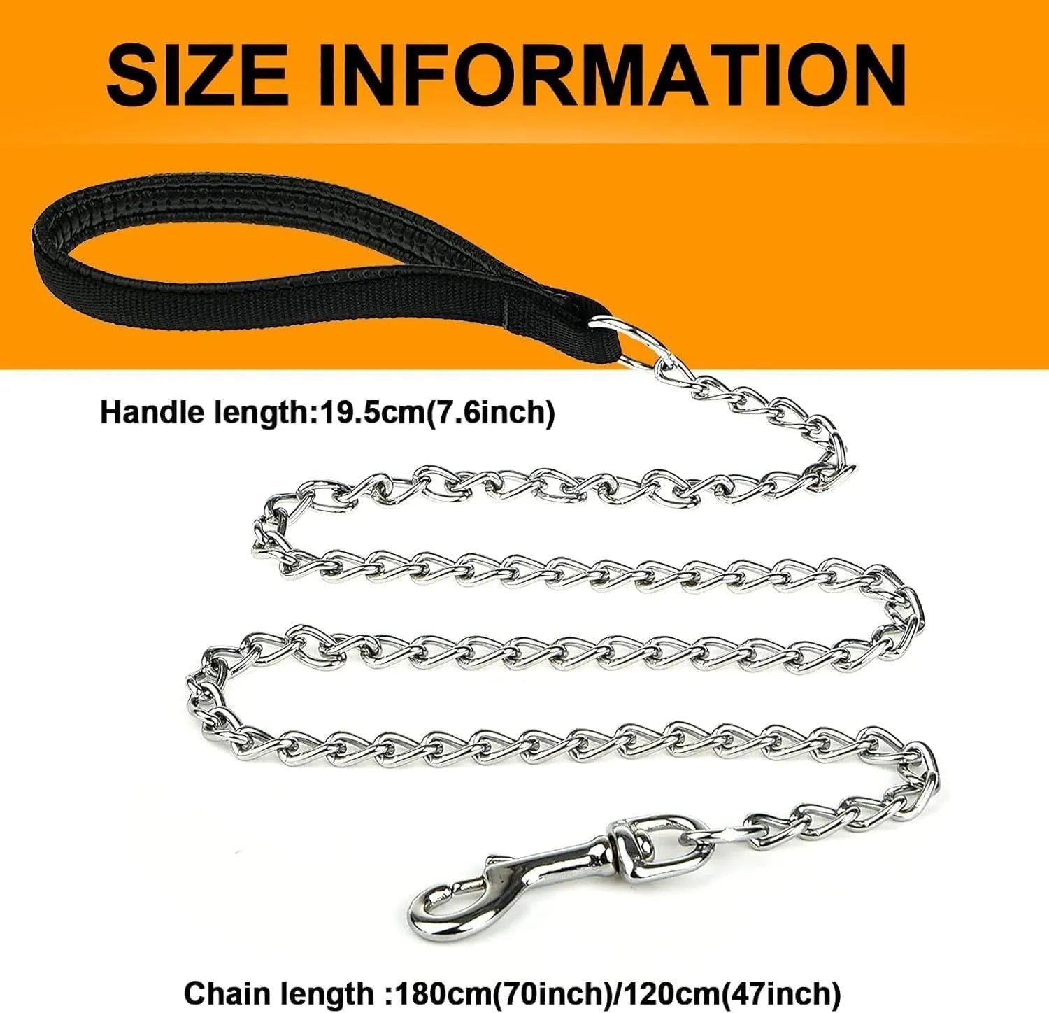 Heavy duty metal dog chain leash with soft padded black handle for large dogs