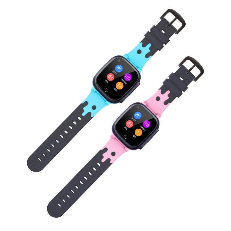 Kids smart watch phone with 1.3 inch touchscreen, silicone strap, 720mAh battery, available in black blue pink