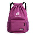 Oxford cloth travel backpack in black with double shoulder straps and drawstring closure