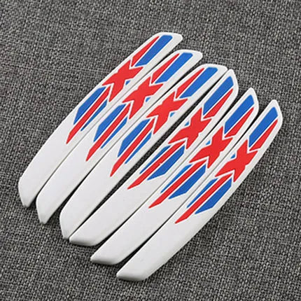 Set of six wedge-shaped PVC door anti-collision strips in various colours for car doors and mirrors
